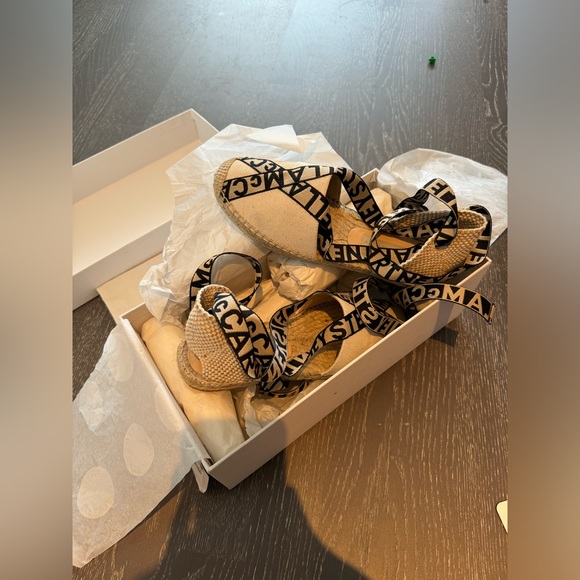 Stella McCartney Gaia Logo Ankle Wrap Espadrille Flats - Picture 2 of 8